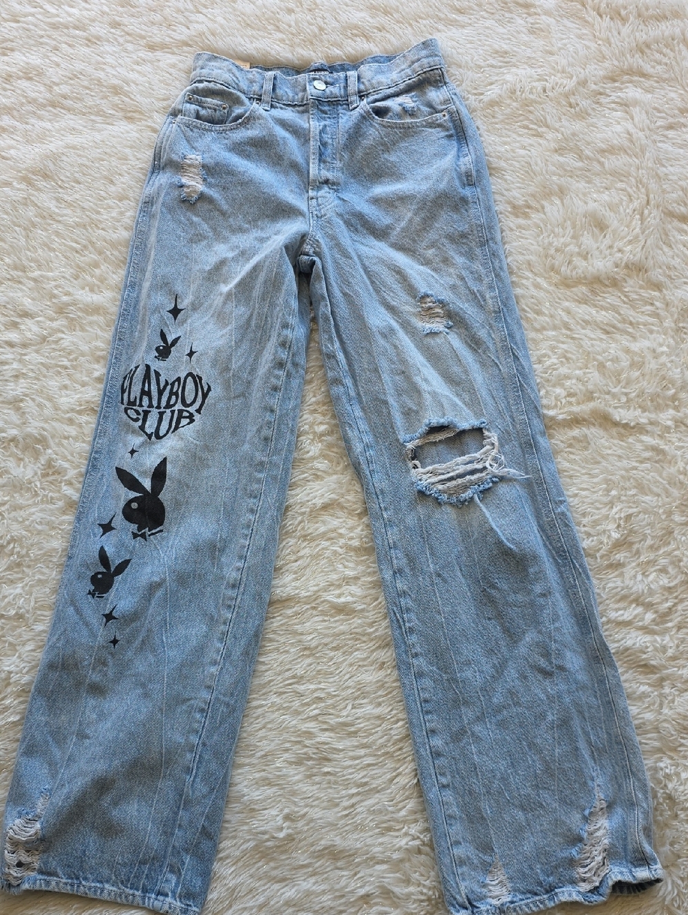 Playboy‎ x PacSun Eco Super Distressed High Waisted Baggy Wide Leg Jeans 26